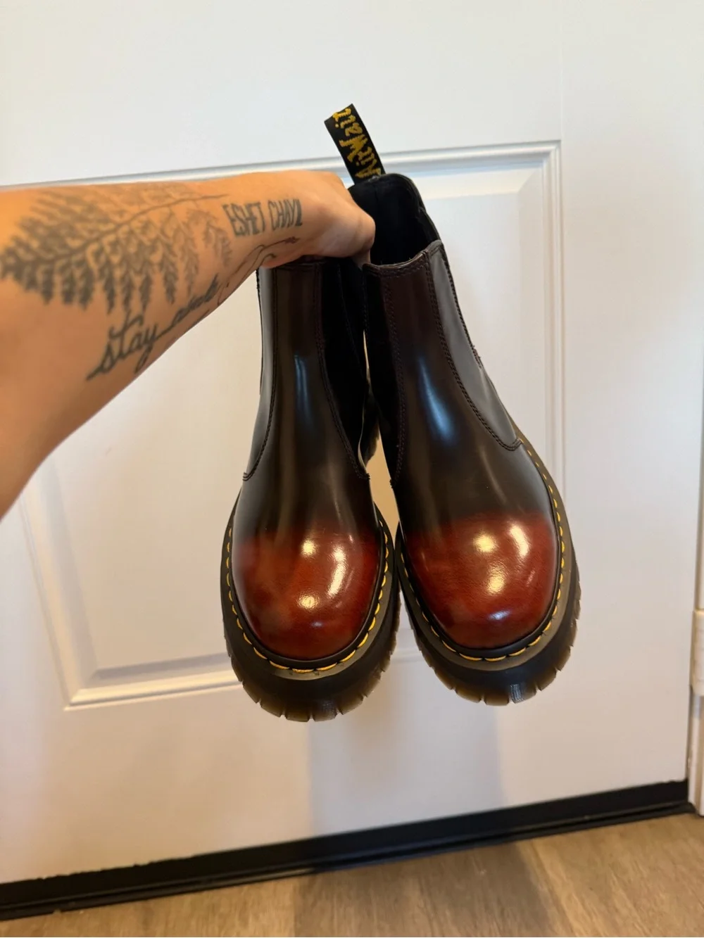 Leather 2976 Quad Chelsea Platform Boots in Black and cherry red NWOT